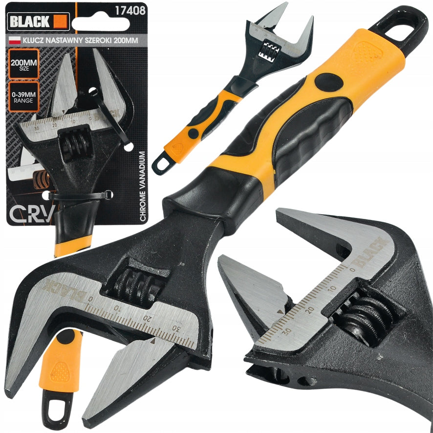 SWEDISH ADJUSTABLE WRENCH 0-39mm 200MM 8' WIDE ADJUSTABLE BLACK crv