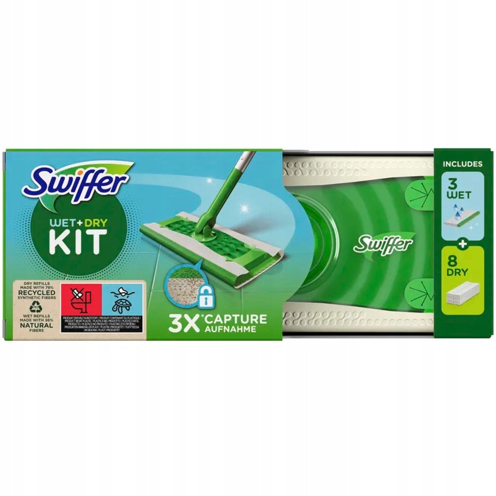 SWIFFER FLOOR MOP +3 WET CARTRIDGES +8 DRY CARTRIDGES QUICK TO USE NL