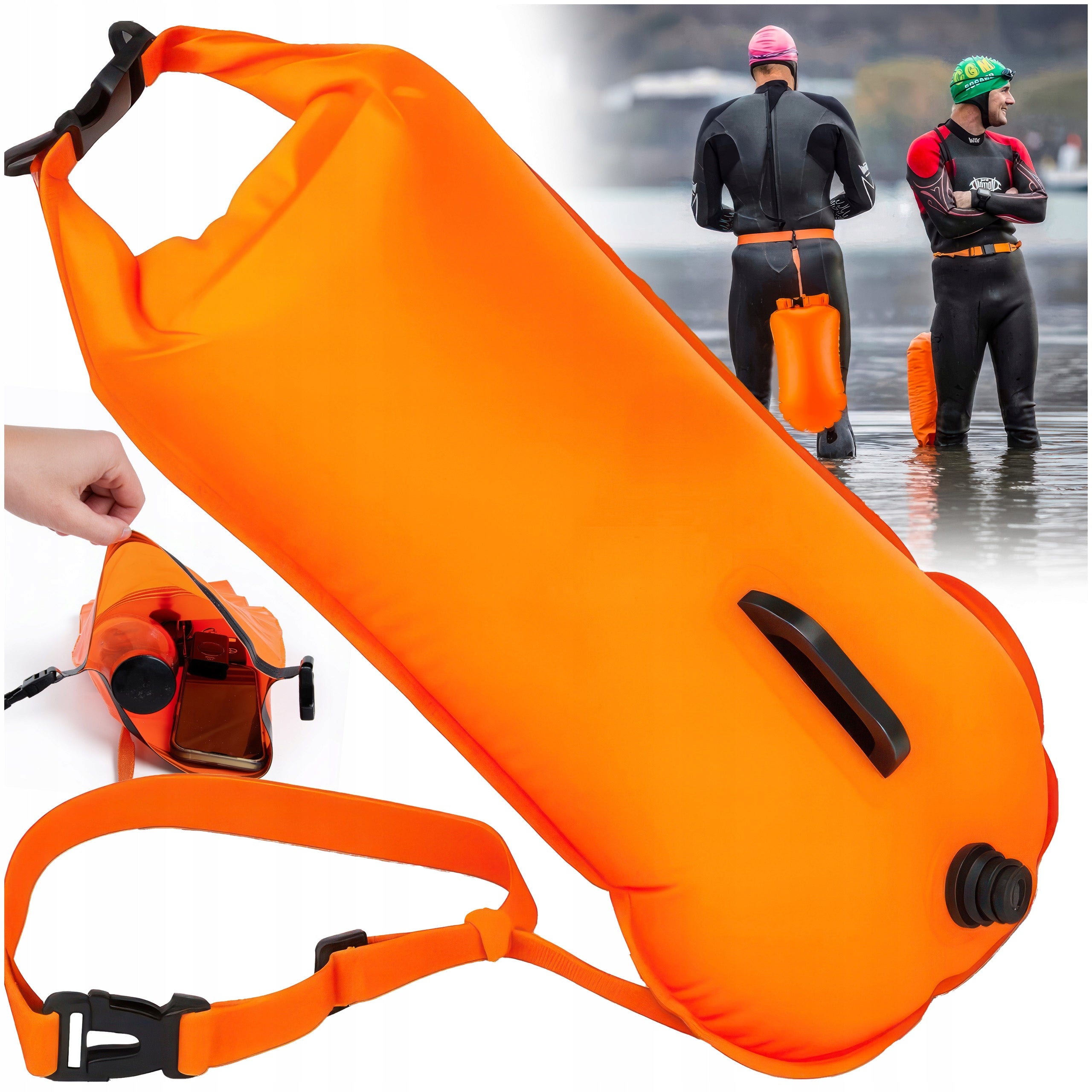 SWIMMING BUOY BELAY INFLATABLE RESCUE 2IN1 DRY POCKET