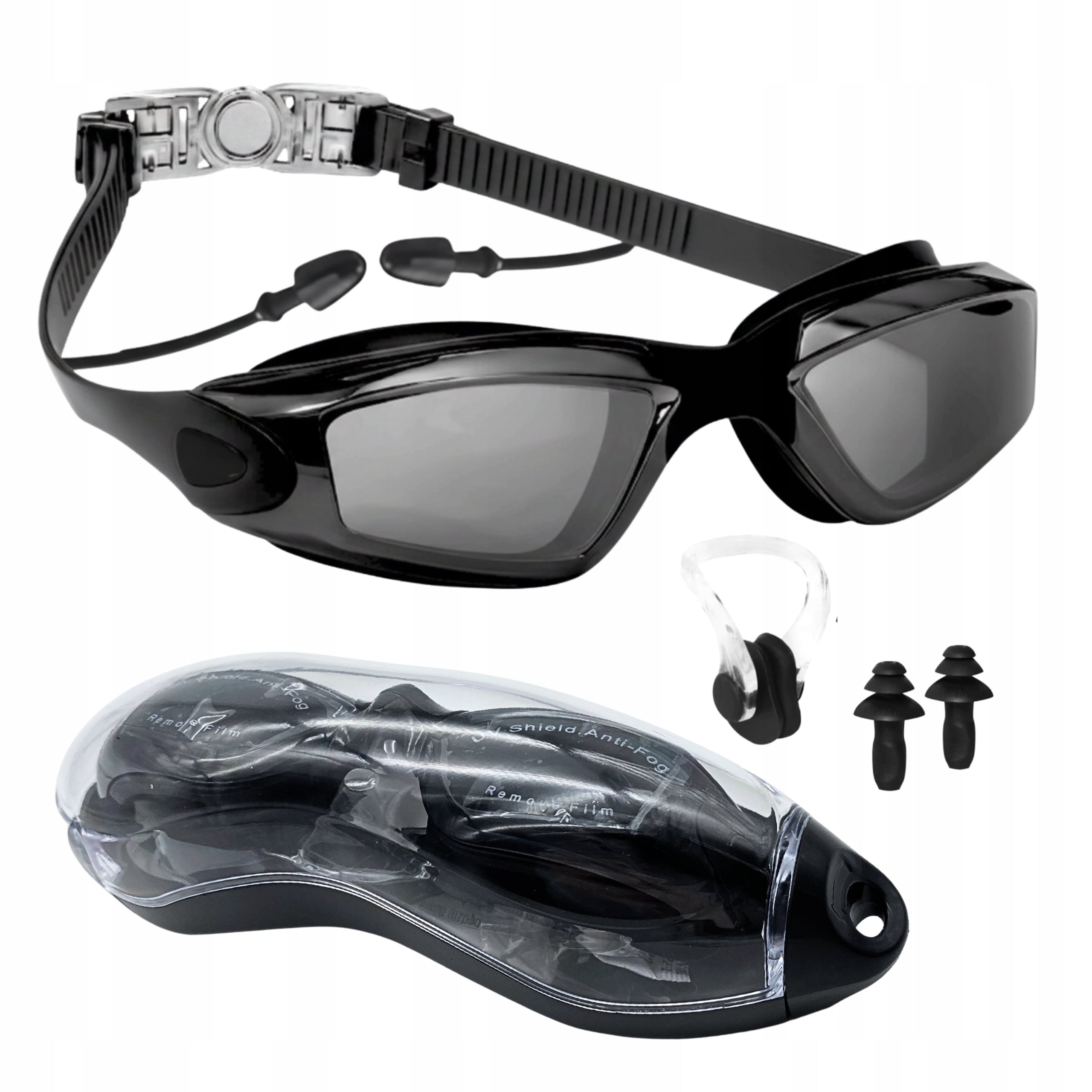 SWIMMING GOGGLES FOR POOL GLASSES Nose Ear Plugs ANTIFOG +Etui