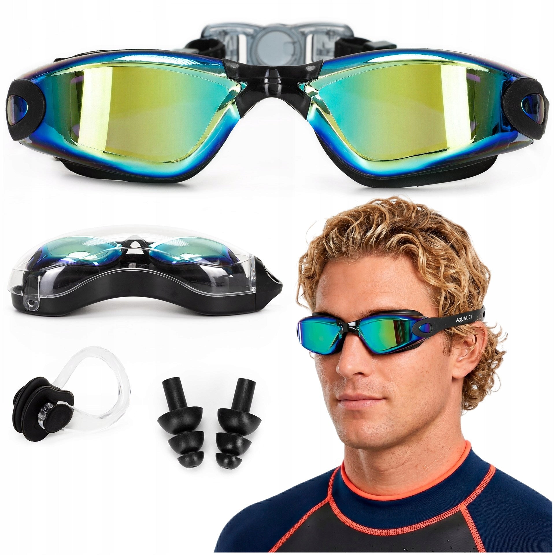 SWIMMING GOGGLES FOR SWIMMING POOL GOGGLES ANTI-FOG CASE UV filter