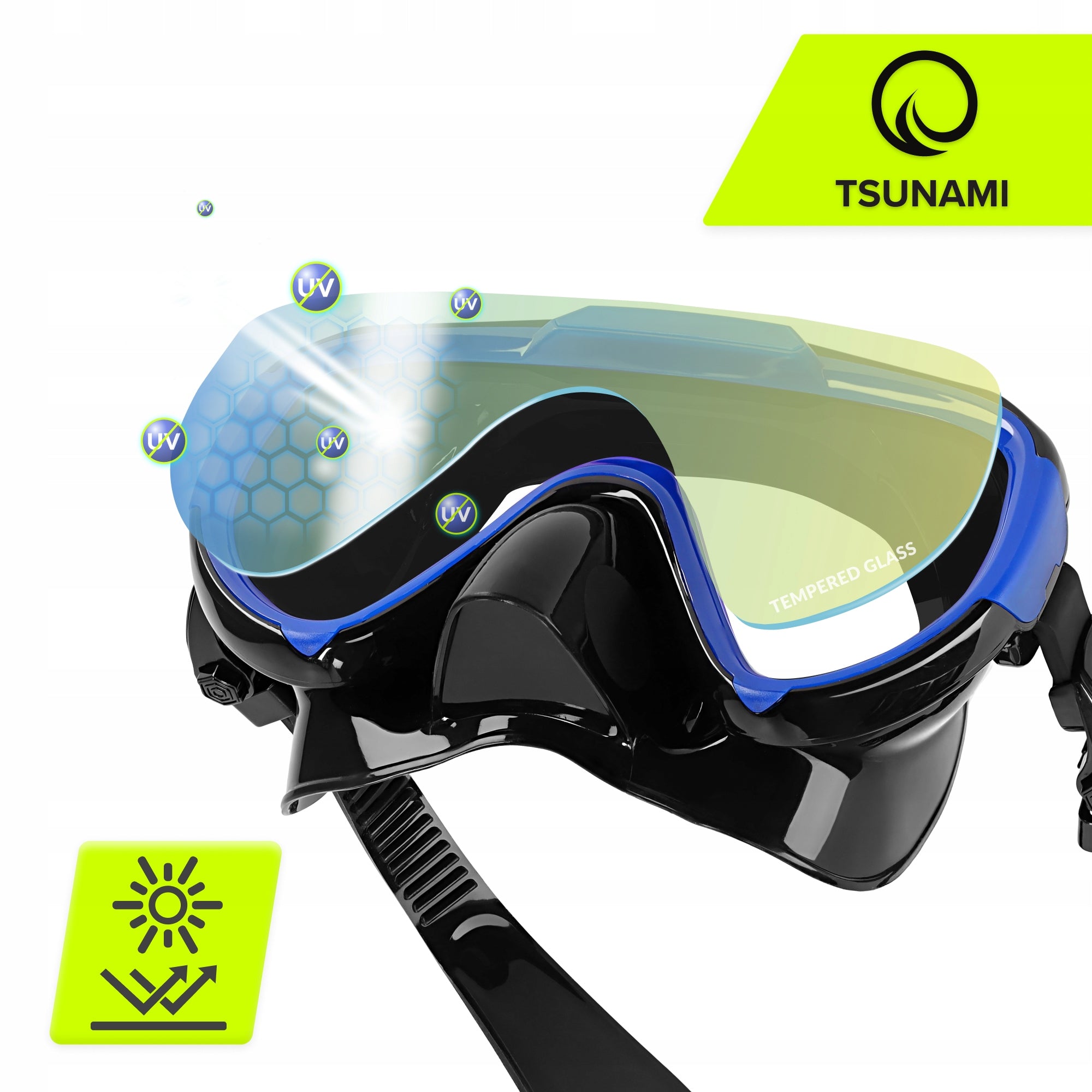 SWIMMING MASK GLASSES DIVING GOGGLES WITH SNORKEL WATER TUBE Color blue