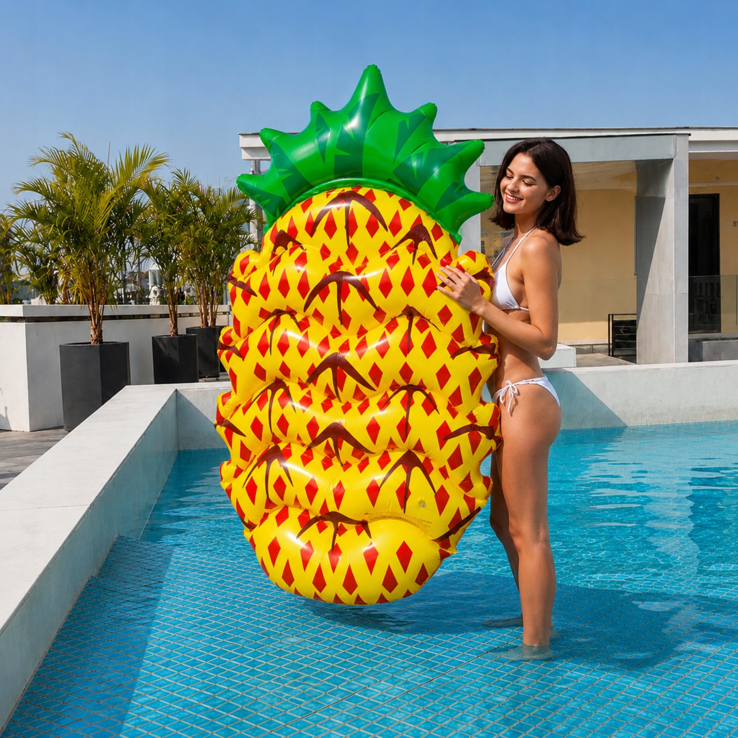 SWIMMING MATTRESS LARGE 150CM INFLATABLE WATER INFLATABLE WHEEL PONTOON PINEAPPLE Manufacturer code SHOPEK20 Materac dmuchany duży ananas 180cm