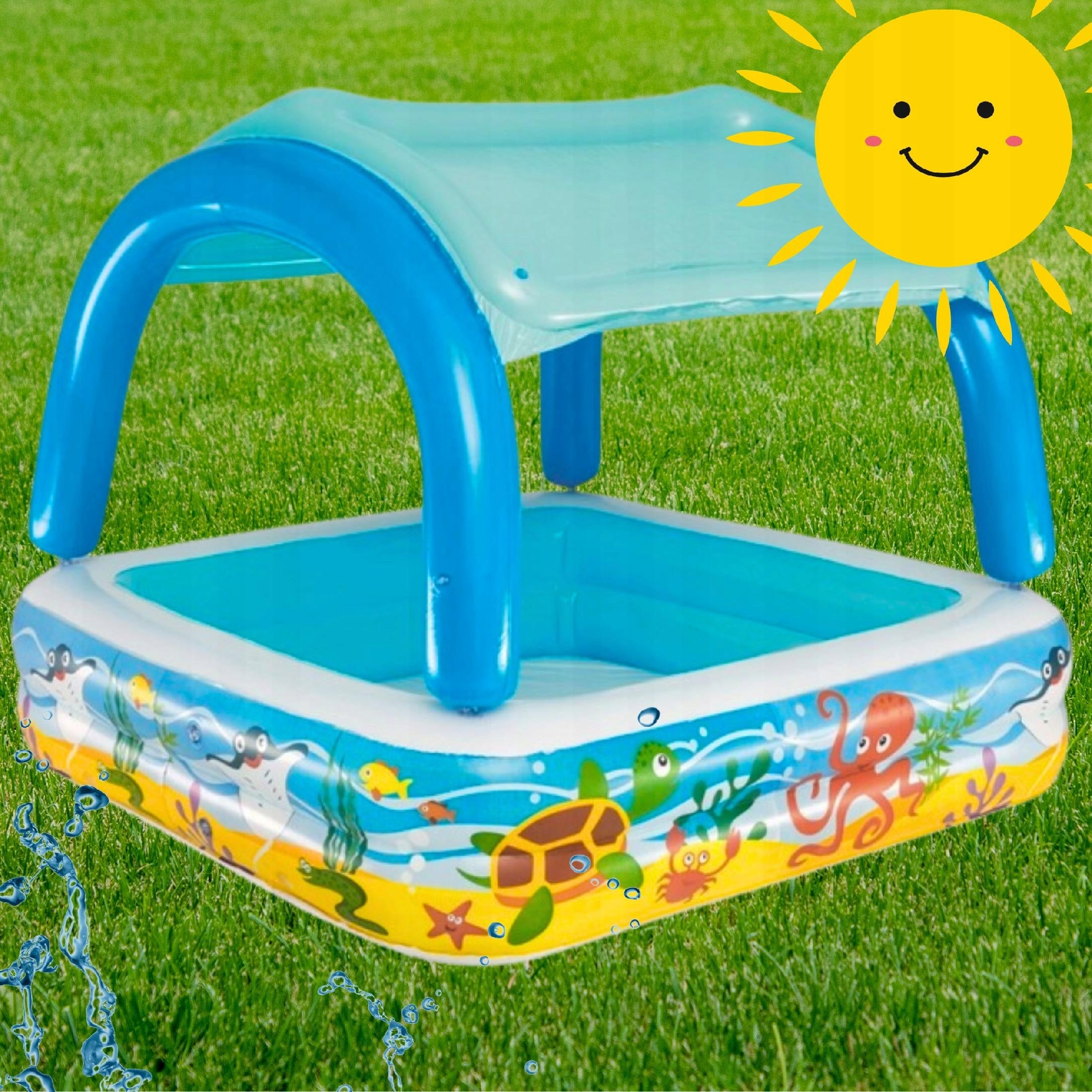 SWIMMING POOL FOR CHILDREN Swimming pool with visor INFLATABLE 2in1 REMOVABLE CANOPY FOR SUMMER Series Rafa Koralowa