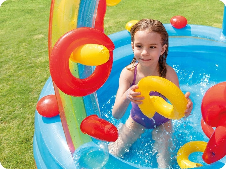 SWIMMING POOL INFLATABLE ROUND PLAYGROUND + SLIDE LARGE PADDLING POOL FOR CHILDREN Height 135 cm