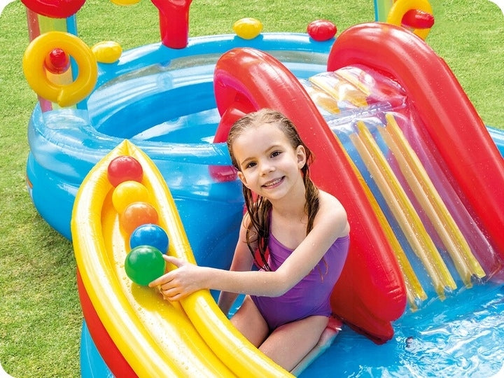 SWIMMING POOL INFLATABLE ROUND PLAYGROUND + SLIDE LARGE PADDLING POOL FOR CHILDREN Length 297 cm