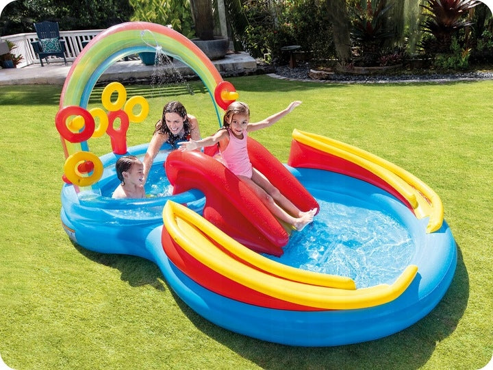 SWIMMING POOL INFLATABLE ROUND PLAYGROUND + SLIDE LARGE PADDLING POOL FOR CHILDREN Packaging status original
