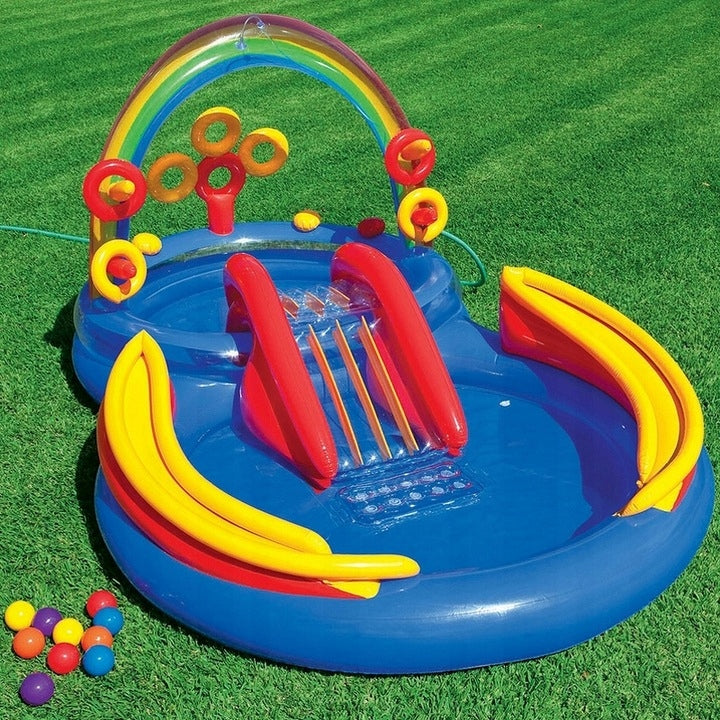 SWIMMING POOL INFLATABLE ROUND PLAYGROUND + SLIDE LARGE PADDLING POOL FOR CHILDREN Series baseny dziecięce