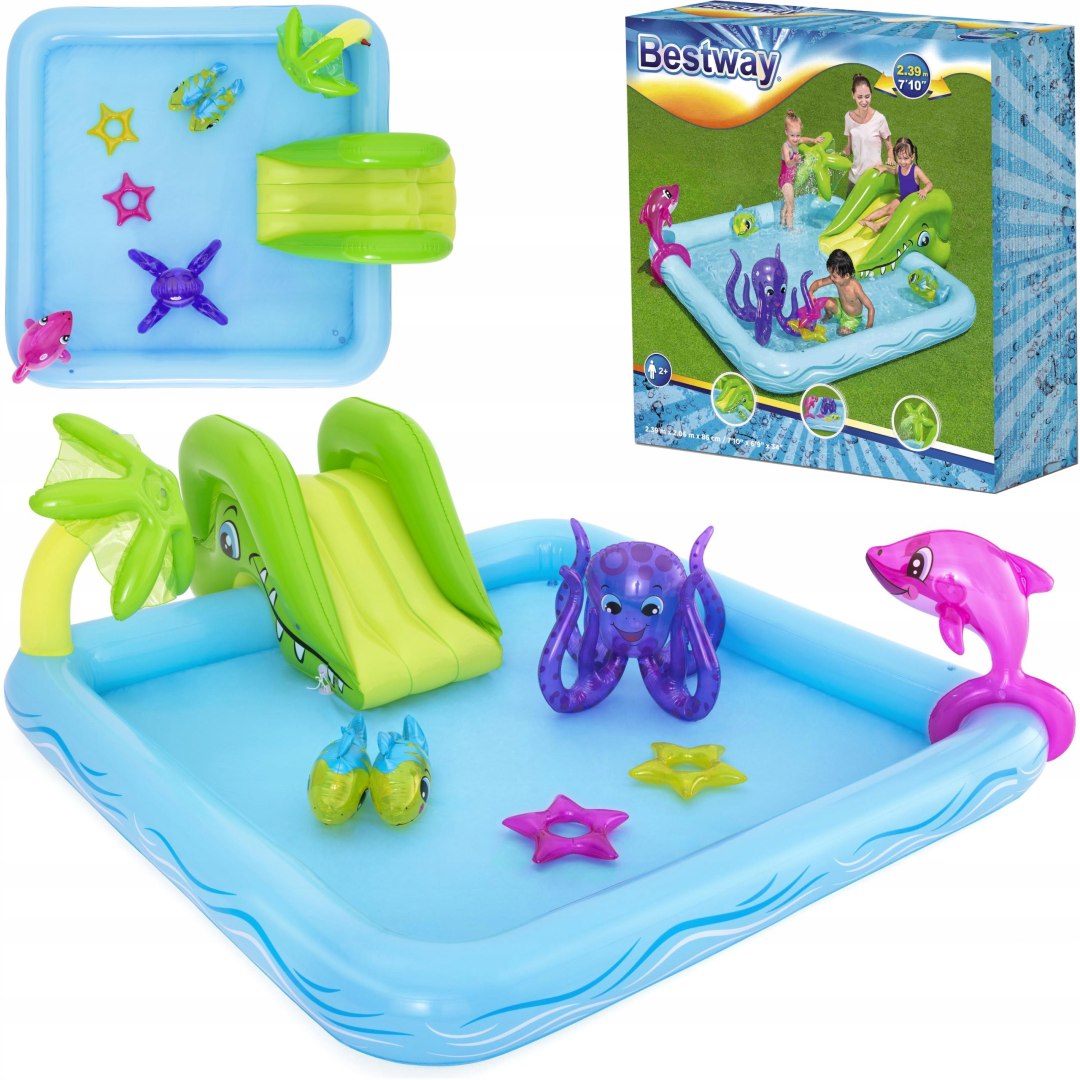 SWIMMING POOL SQUARE TOYS AQUARIUM WATER POOL FOUNTAIN 53052 BESTWAY Length 240 cm