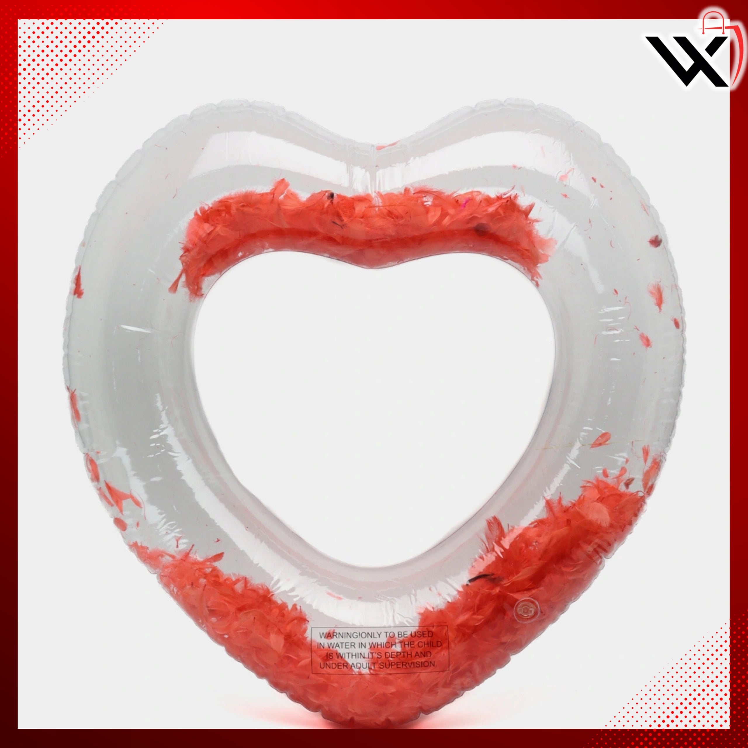 SWIMMING POOL WHEEL INFLATABLE CIRCLE RED HEART WITH FEATHERS 72 CM Kind swim ring
