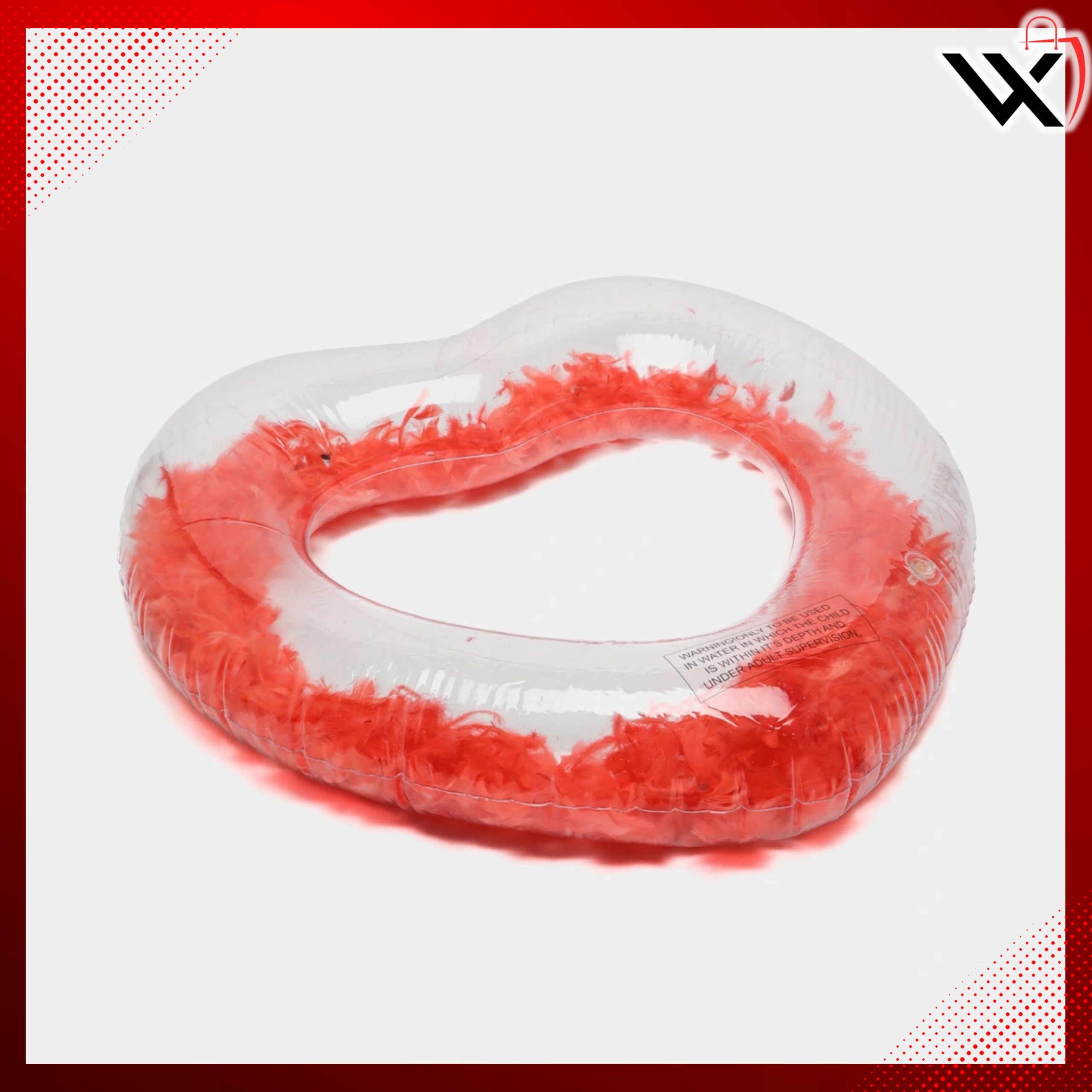 SWIMMING POOL WHEEL INFLATABLE CIRCLE RED HEART WITH FEATHERS 72 CM Model KOŁO DO PŁYWANIA DMUCHANE KÓŁKO 78 CM SERCE