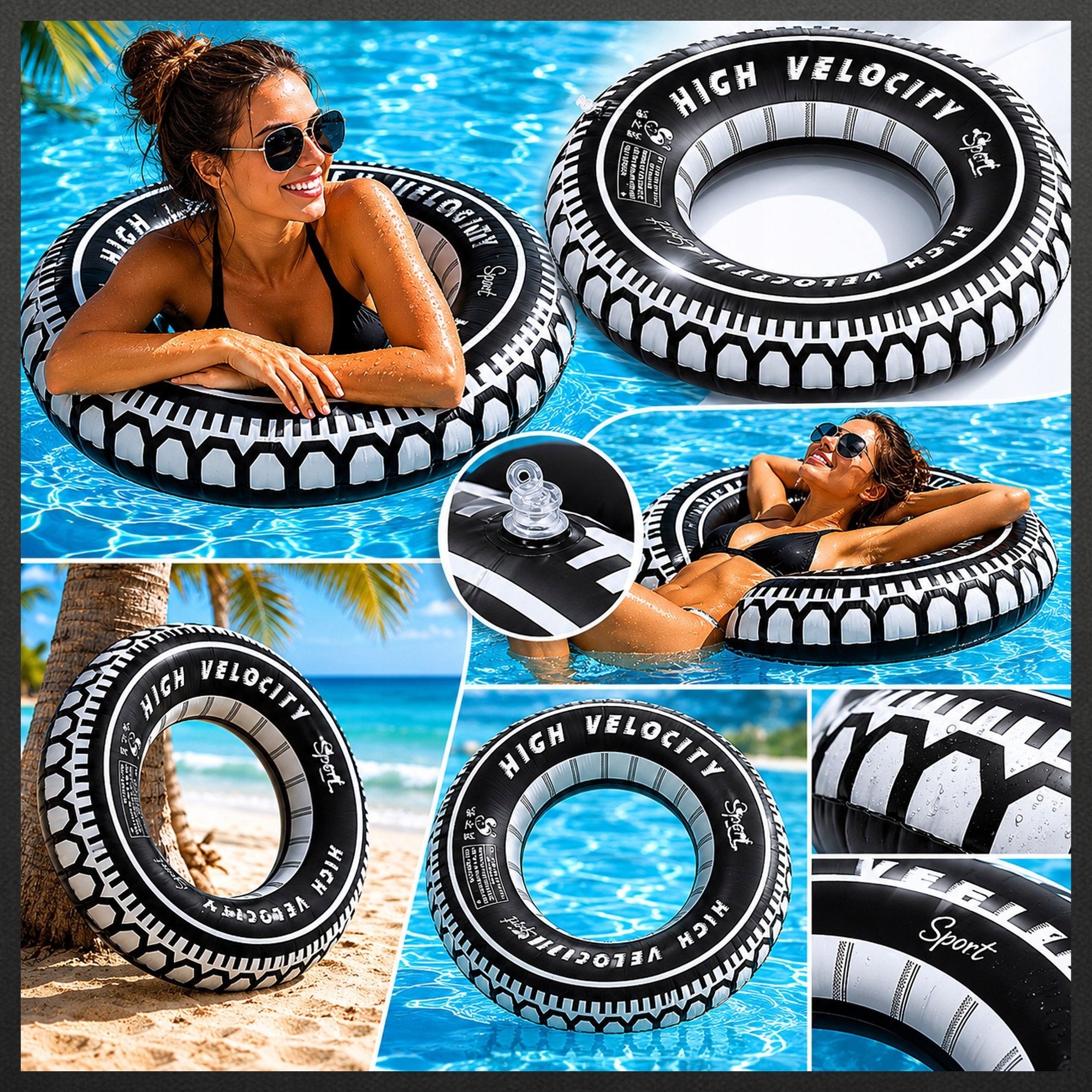 SWIMMING WHEEL BEACH TIRE INFLATABLE CIRCLE MATTRESS SWIMMING POOL 90CM Color other