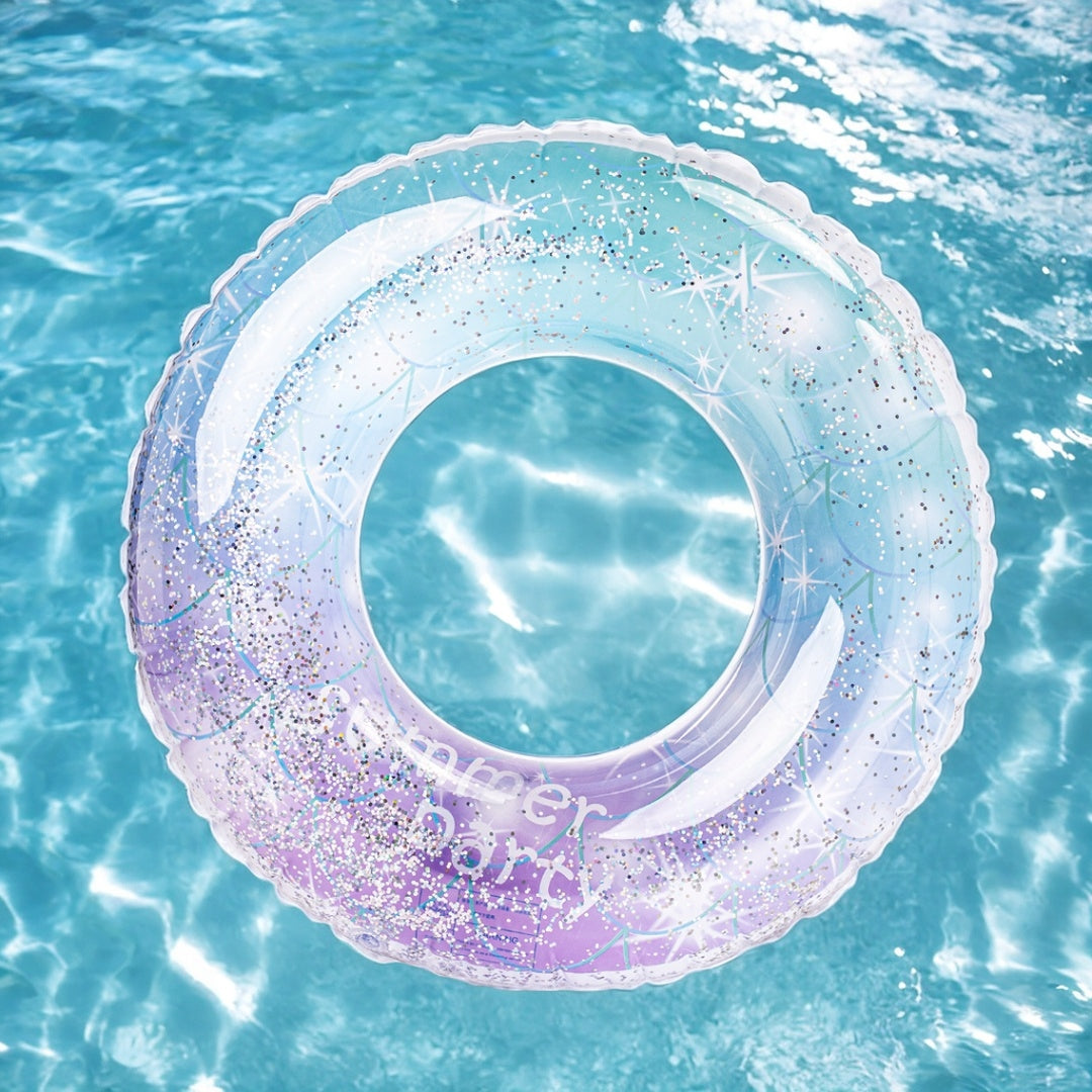 SWIMMING WHEEL CIRCLE MATTRESS INFLATABLE LARGE BEACH GLITTER 80CM FOR CHILDREN Length 73 cm