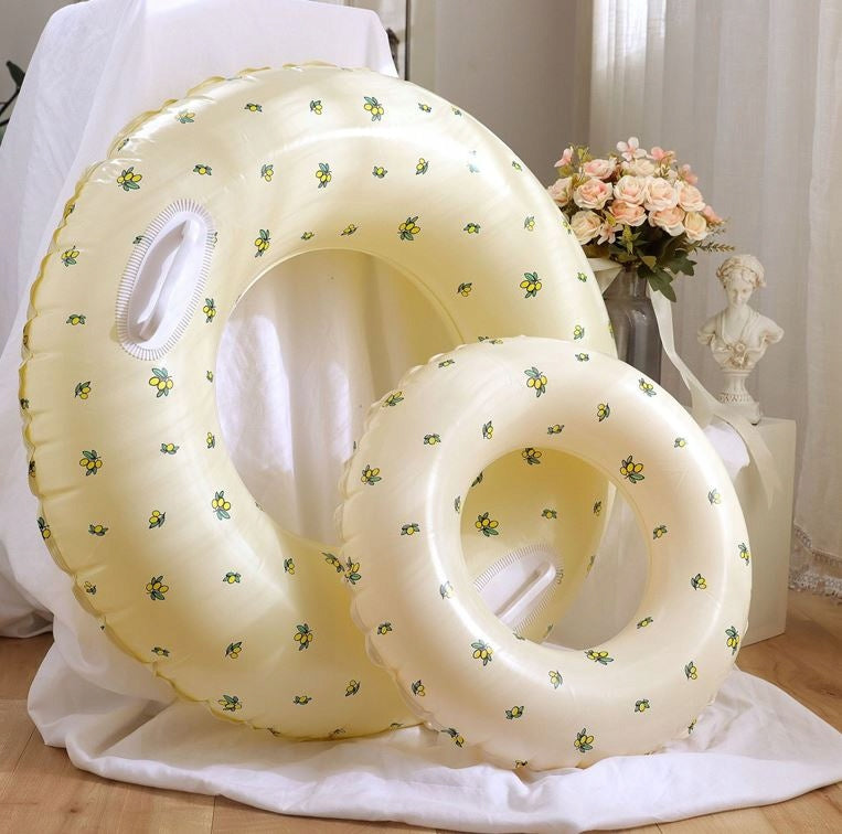 SWIMMING WHEEL Circle Inflatable Pastel Lemons Beige Beach Holiday 80cm Brand no brand