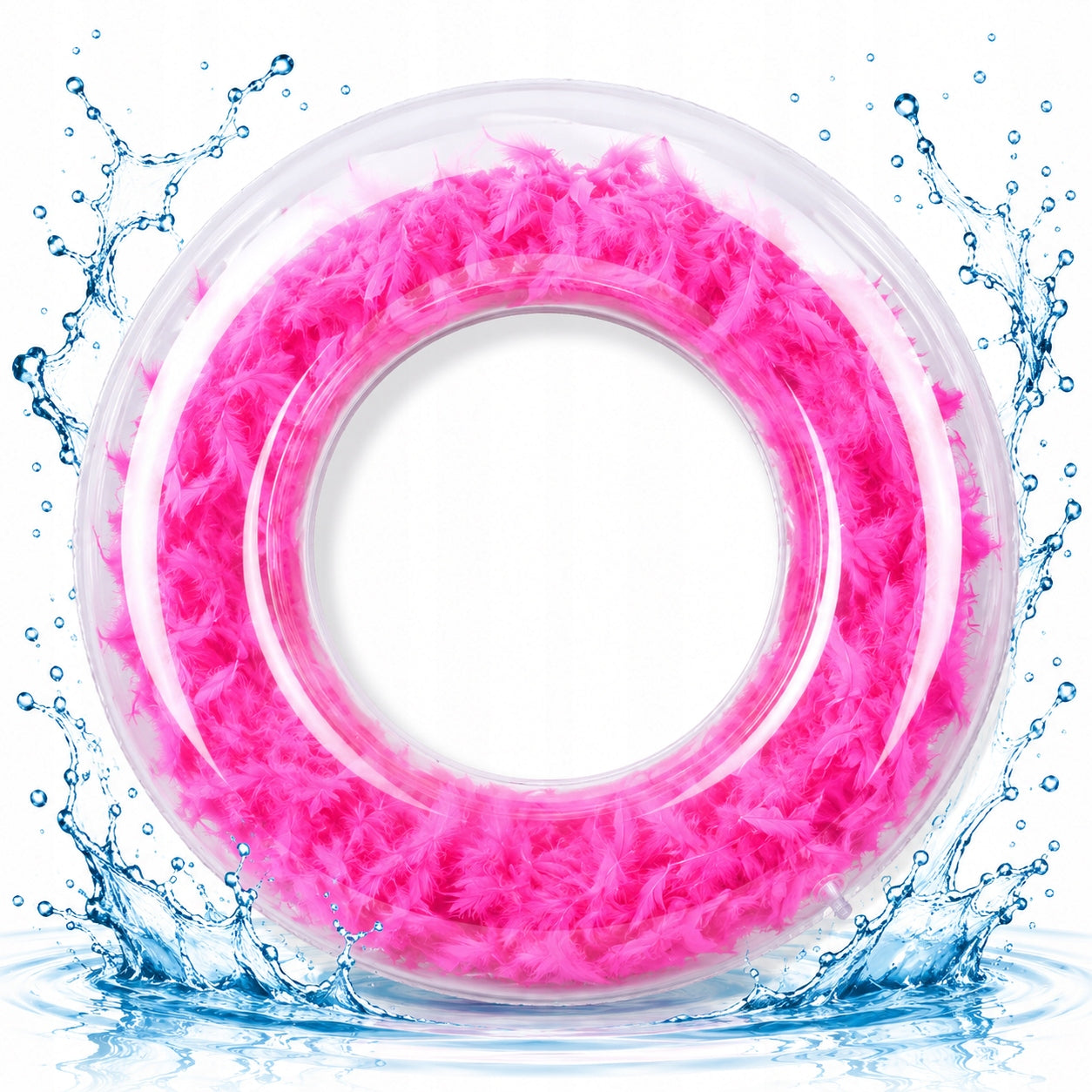 SWIMMING WHEEL INFLATABLE LARGE CIRCLE WITH FEATHERS PINK 90 cm XXL