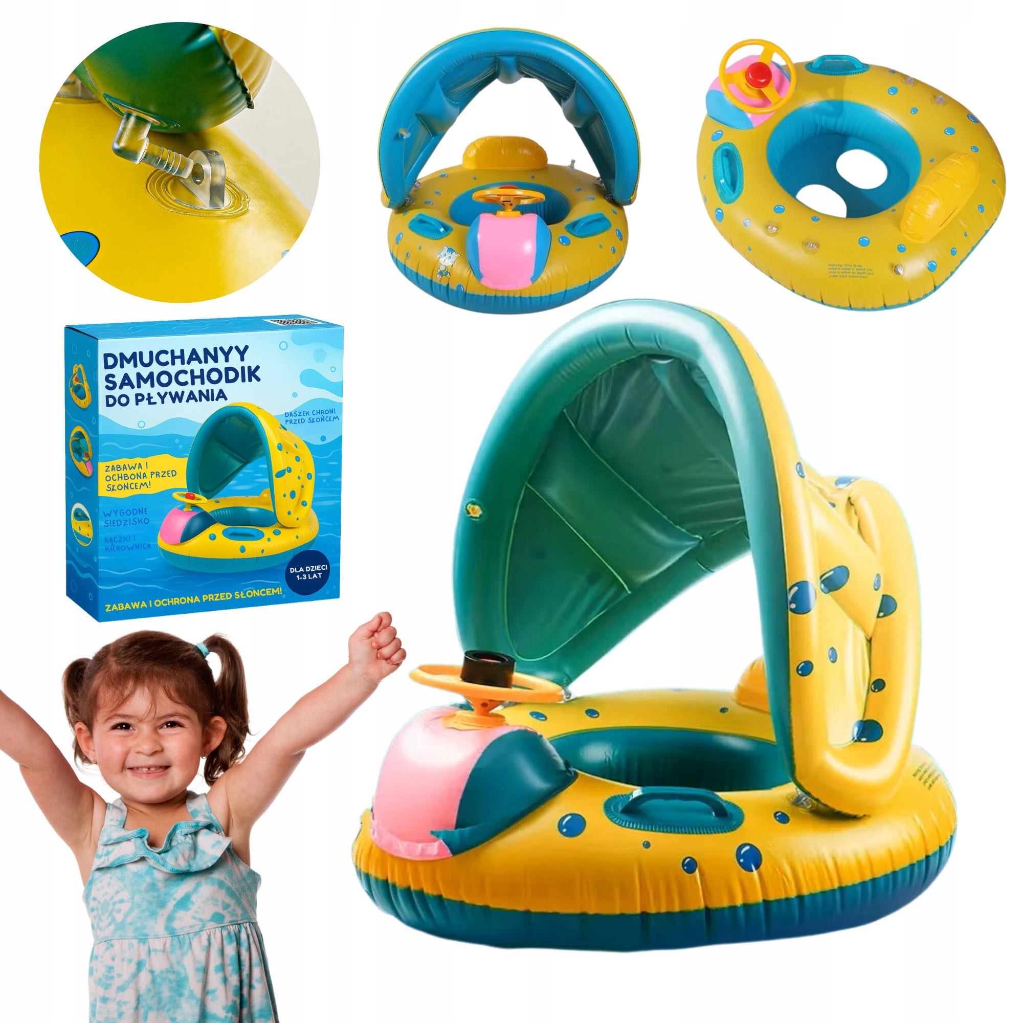 SWIMMING WHEEL INFLATABLE toy car pontoon for child with visor