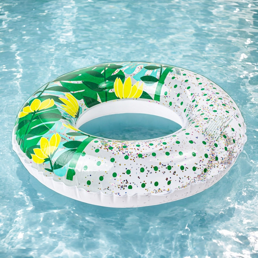 SWIMMING WHEEL MATTRESS INFLATABLE CIRCLE LARGE BEACH GLITTER 80CM FOR CHILDREN Model KOŁO DO PŁYWANIA WODY MATERAC DMUCHANY LIŚCIE 80CM