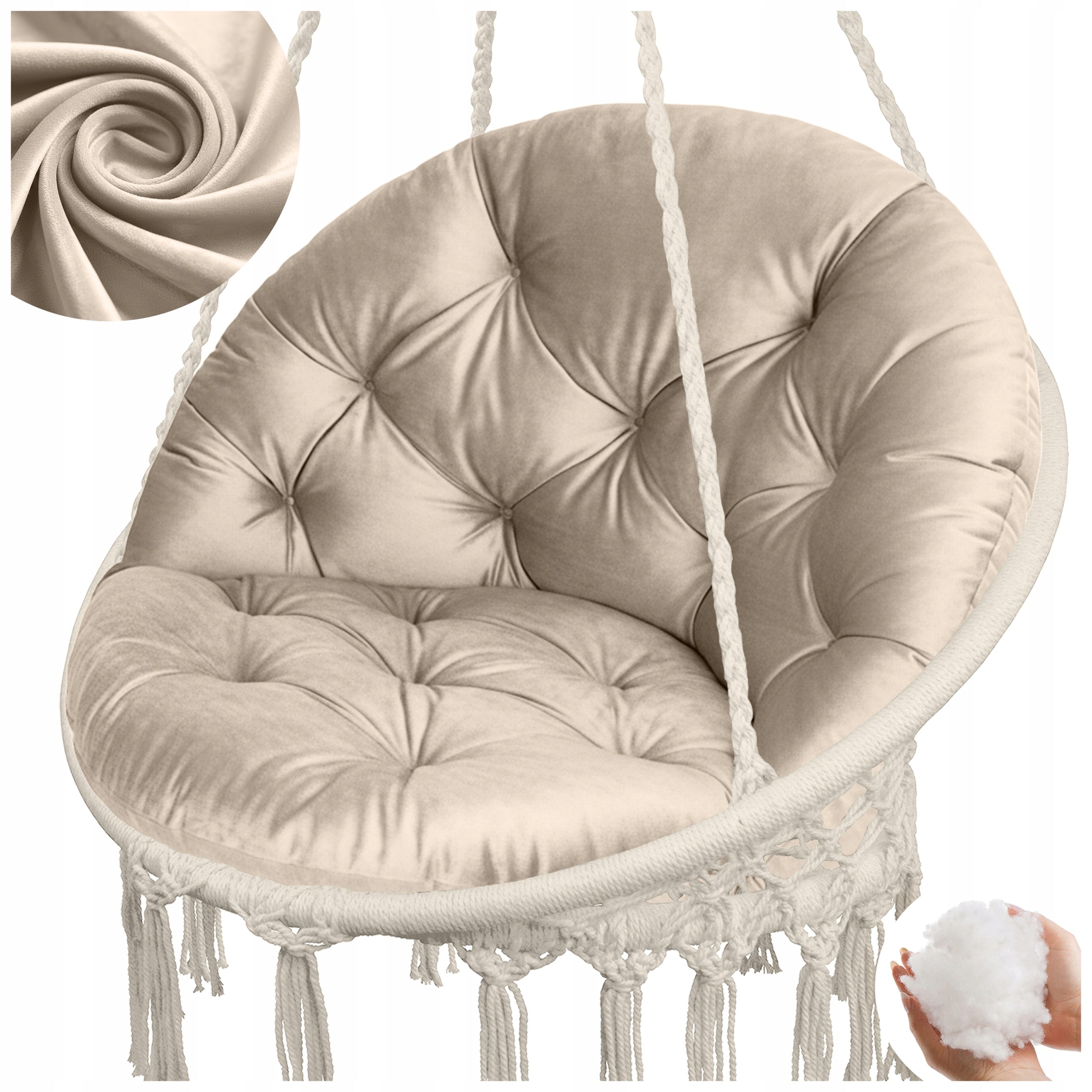 SWING CUSHION HANGING ARMCHAIR STORK NEST VELVET LATTE FOR HOME