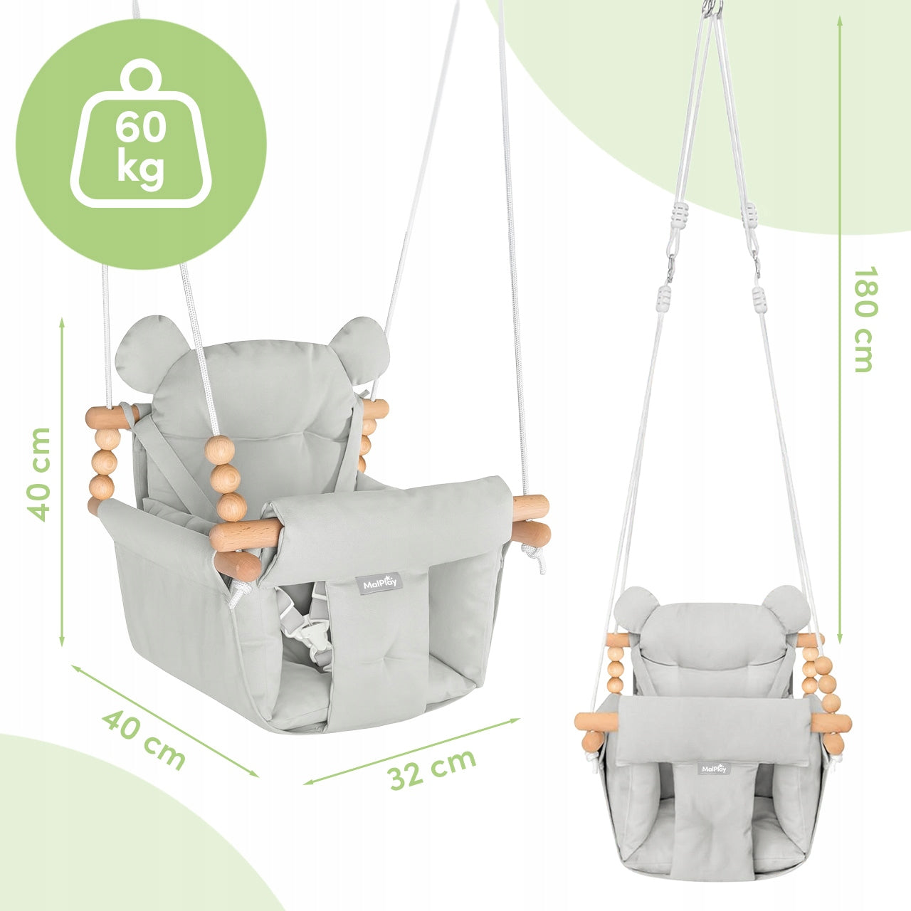 SWING FOR CHILDREN BUCKET COTTON WITH PILLOWS AND BELTS 12-36M 60 KG Manufacturer code 114240