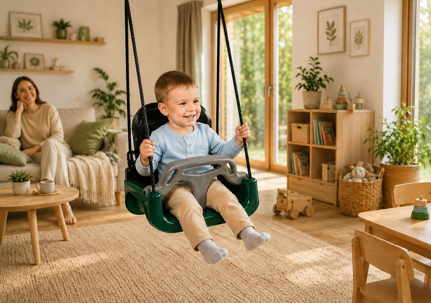 SWING FOR CHILDREN GARDEN CHAIR HANGING 3in1 STRONG BUCKET BLACK GREEN Manufacturer code HST3w1ZC