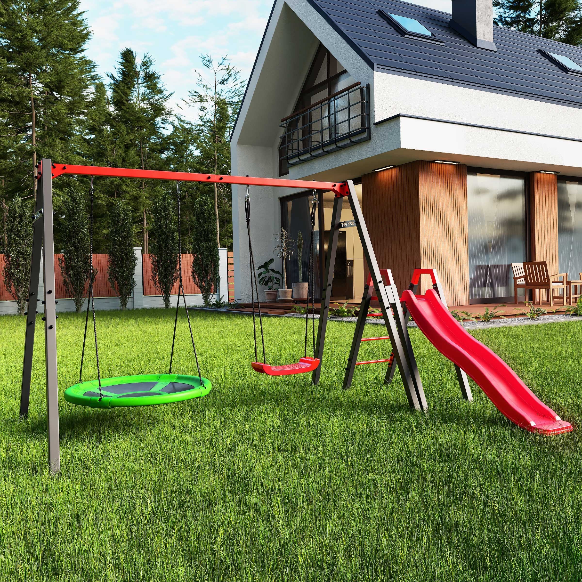 SWING Frame for children GARDEN SLIDE STORK NEST metal Kind freestanding
