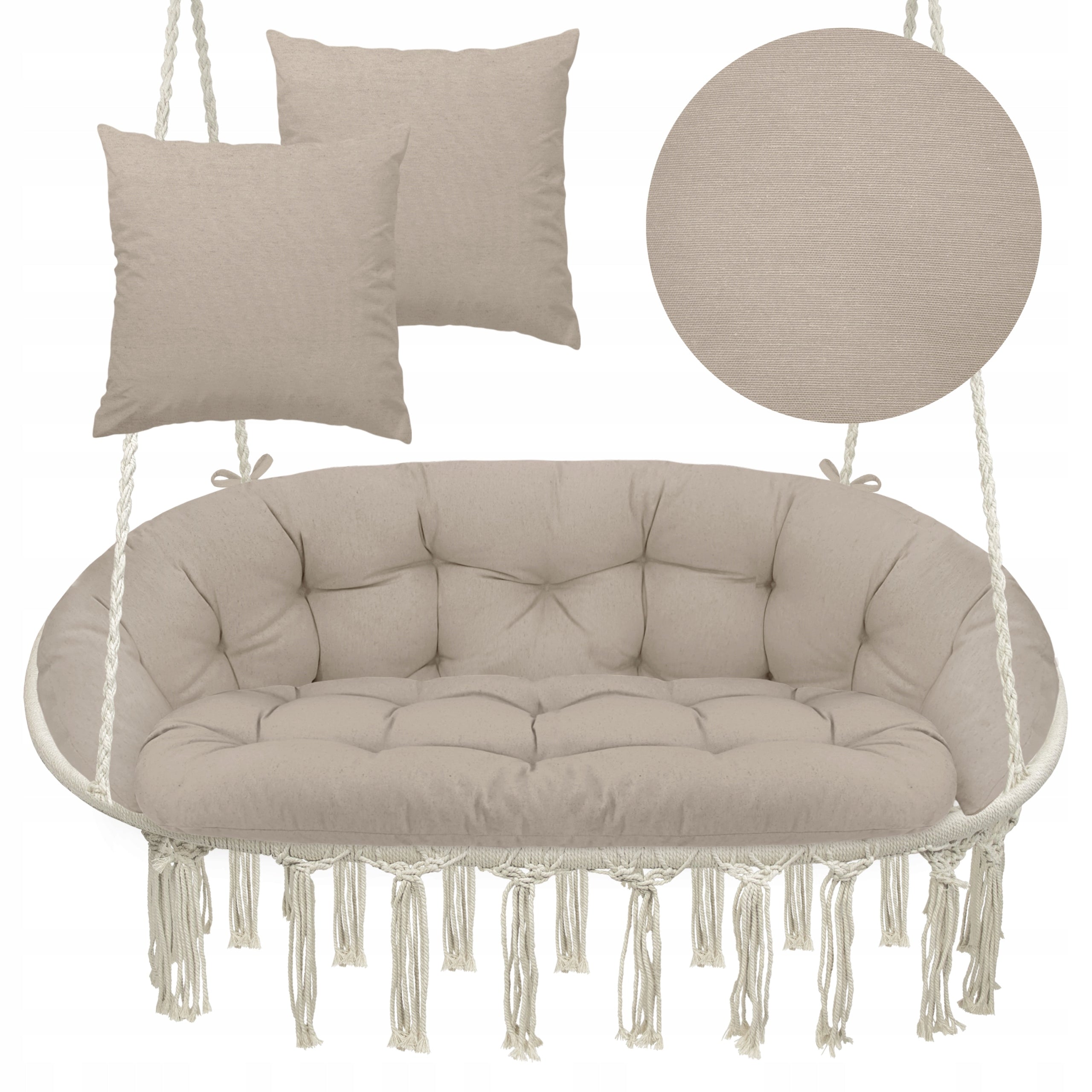 SWING HANGING TWO-PERSON BENCH ROCKER BOHO DOUBLE XL + COMFORTABLE PILLOW
