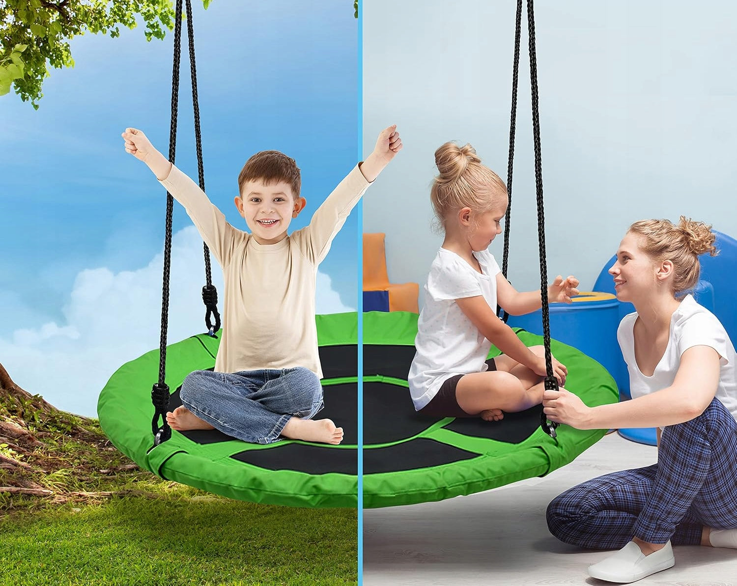 SWING STORK GARDEN NEST FOR CHILDREN 100 CM ROTATING GREEN Material of manufacture metal fabric synthetic material