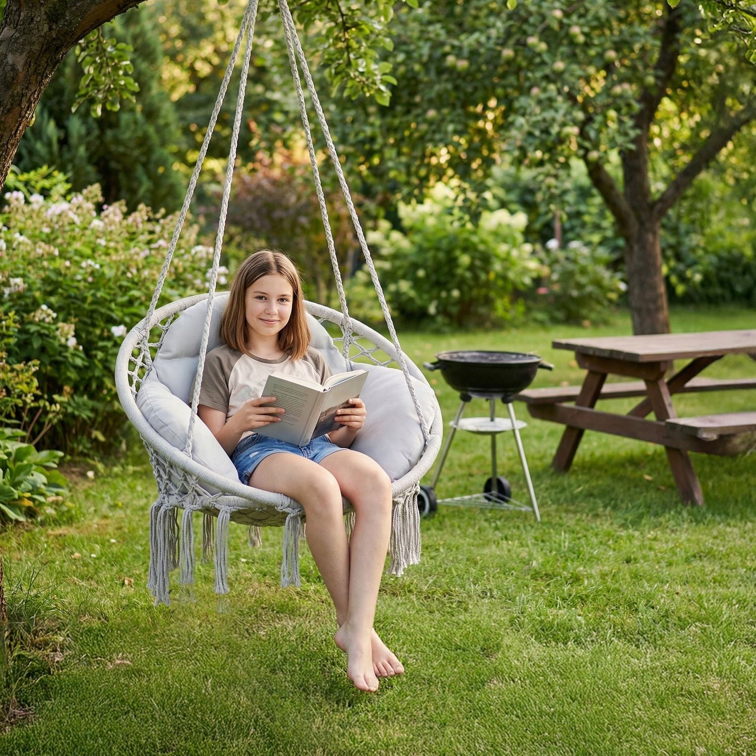 SWING STORK NEST BOHO GARDEN HANGING CHAIR WITH PILLOW LUVERNO Seat length 62 cm
