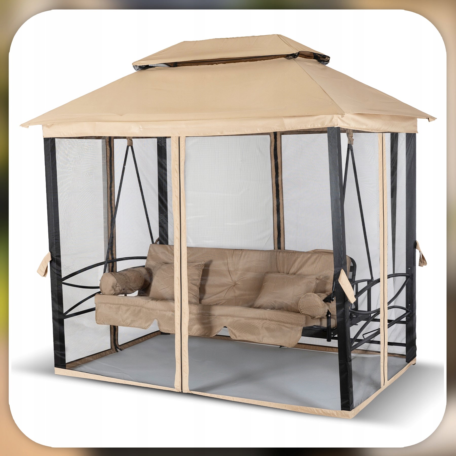 SWING WITH MOSQUITO NET GARDEN FREESTANDING BENCH BEIGE CANOPY CARMEN Kind freestanding