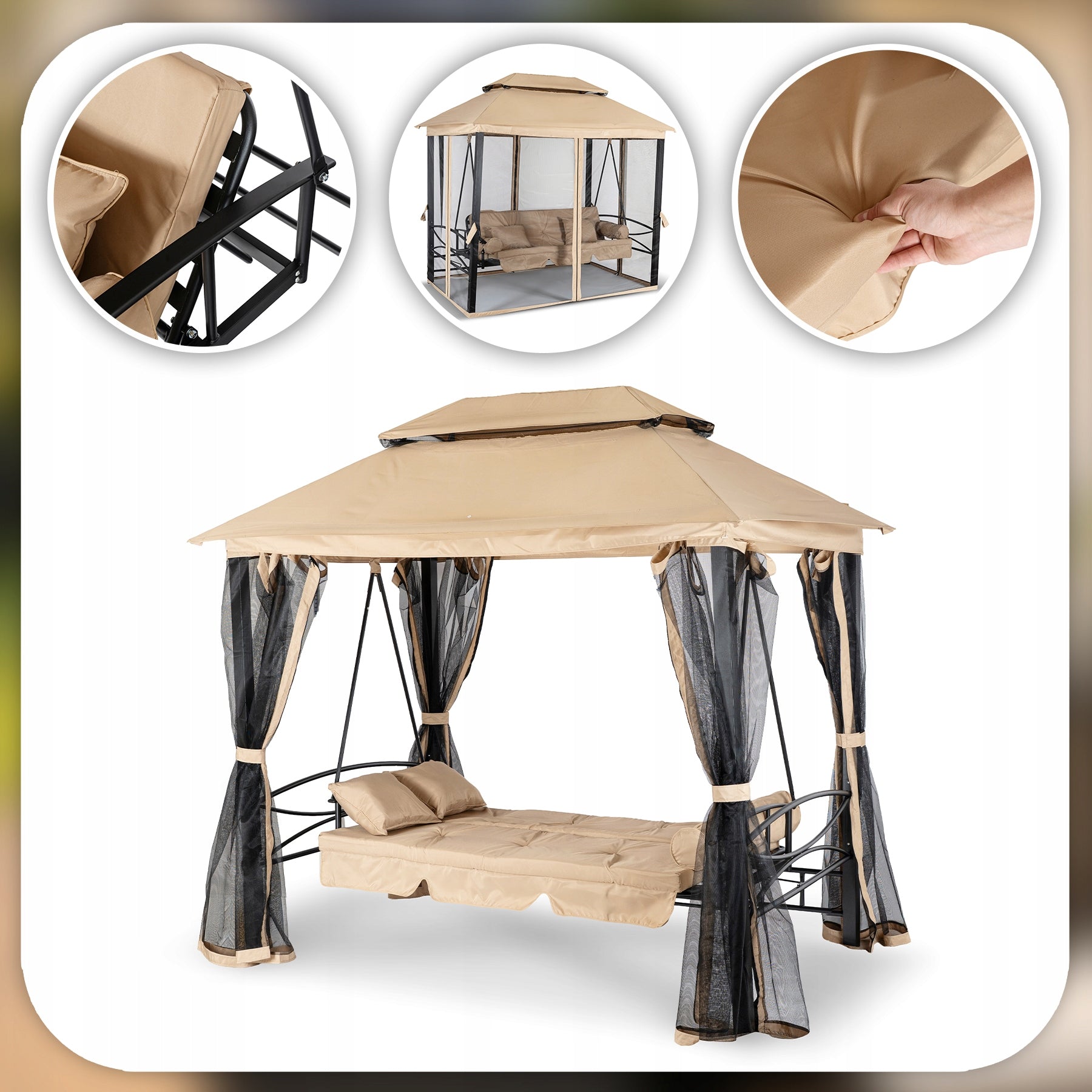 SWING WITH MOSQUITO NET GARDEN FREESTANDING BENCH BEIGE CANOPY CARMEN Manufacturer MEBEL ELITE