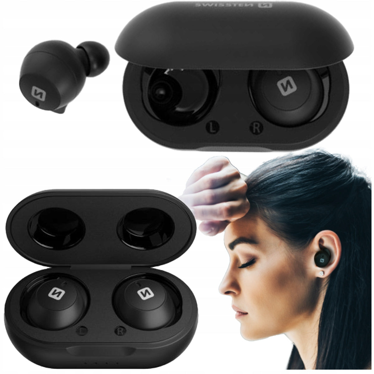 SWISSTEN WIRELESS HEADPHONES for smartphone STONEBUDS IN-EAR TWS BLACK