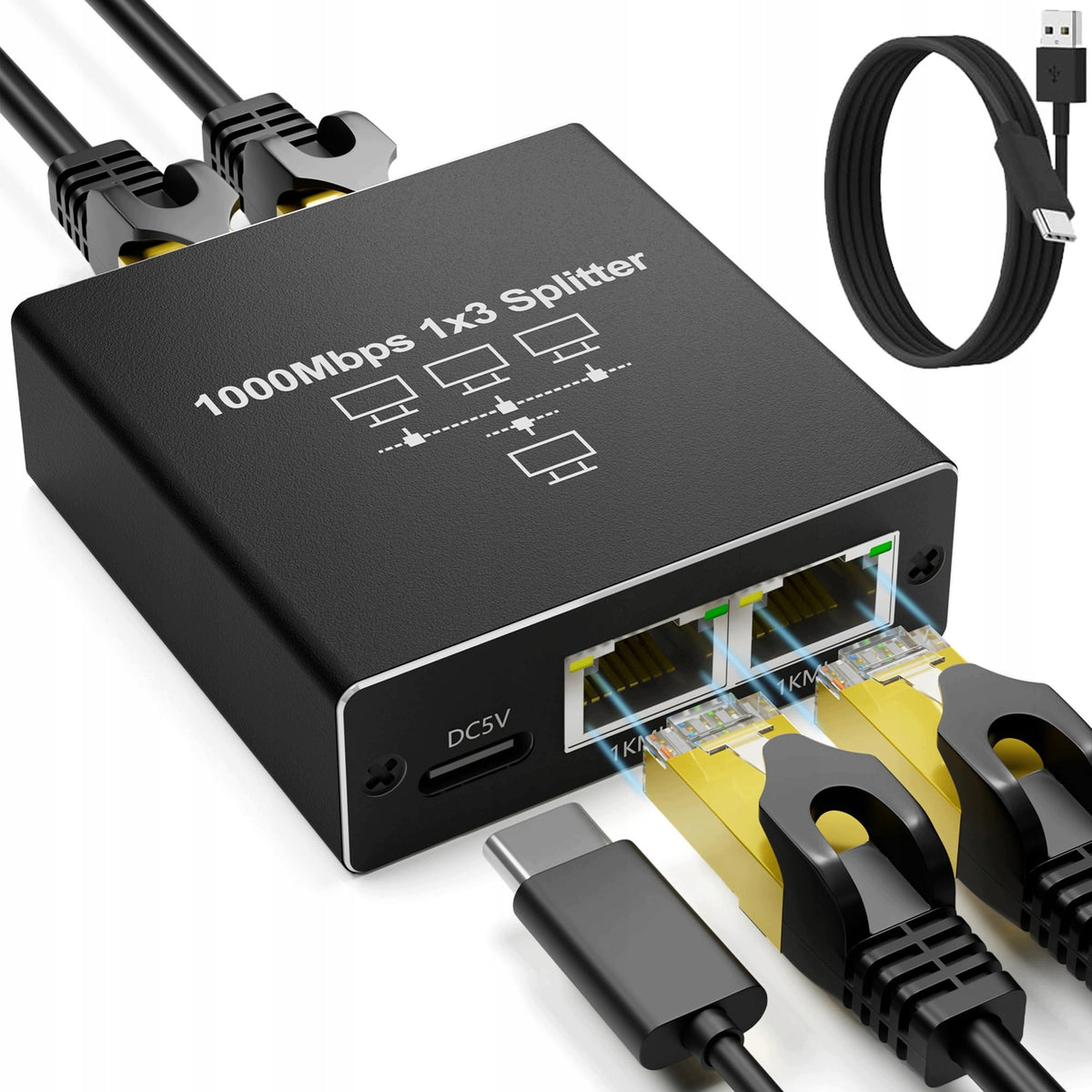 SWITCH ETHERNET RJ45 NETWORK SPLITTER 3 WLAN PORTS 1GB gigabit 1000MB