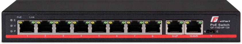 GetFort GF-110D-8P-120 Netzwerk-Switch Unmanaged L2 Fast Ethernet (10/100) Power over Ethernet (PoE) Schwarz