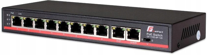 GetFort GF-110D-8P-120 Netzwerk-Switch Unmanaged L2 Fast Ethernet (10/100) Power over Ethernet (PoE) Schwarz