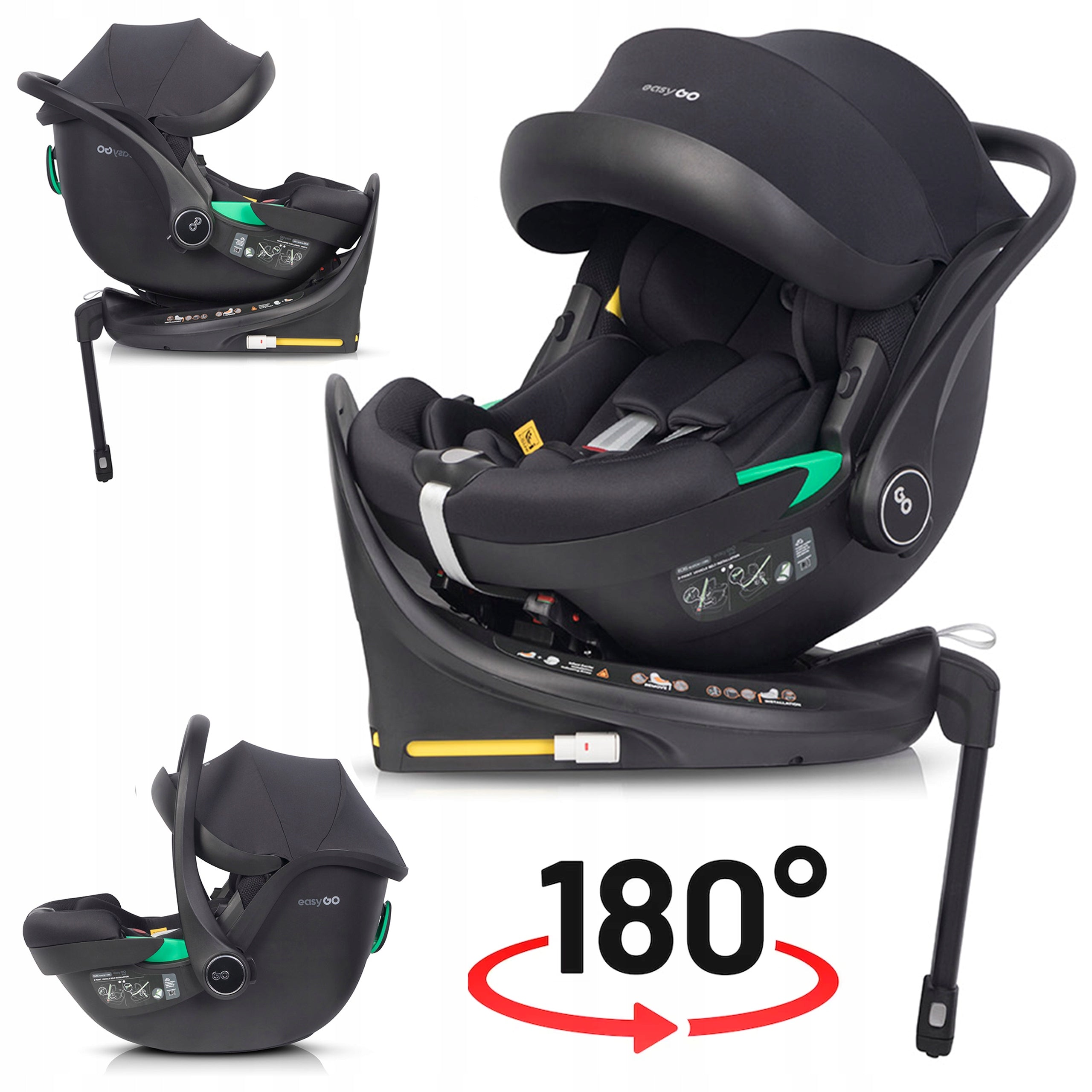 SWIVEL CAR SEAT + BASE ISOFIX I-SIZE 0-13KG STABILIZING LEG