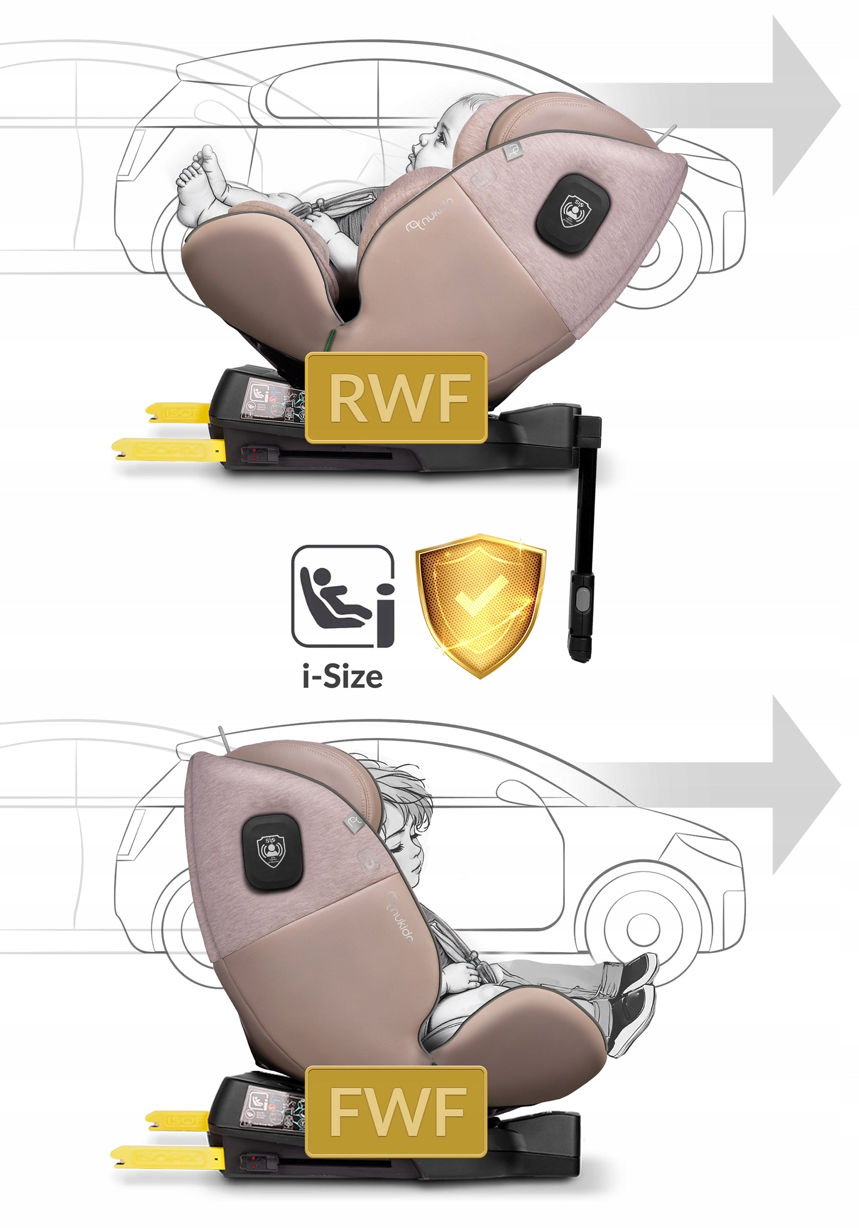 SWIVEL CAR SEAT WITH LEG 0-36KG ISOFIX NUKIDO I-SIZE 40-150cm Manufacturer code 710122