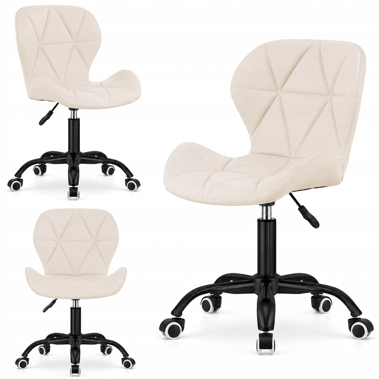 SWIVEL CHAIR BEIGE ADJUSTABLE VELOUR FOR VANITY CABINET DESK LUGANO