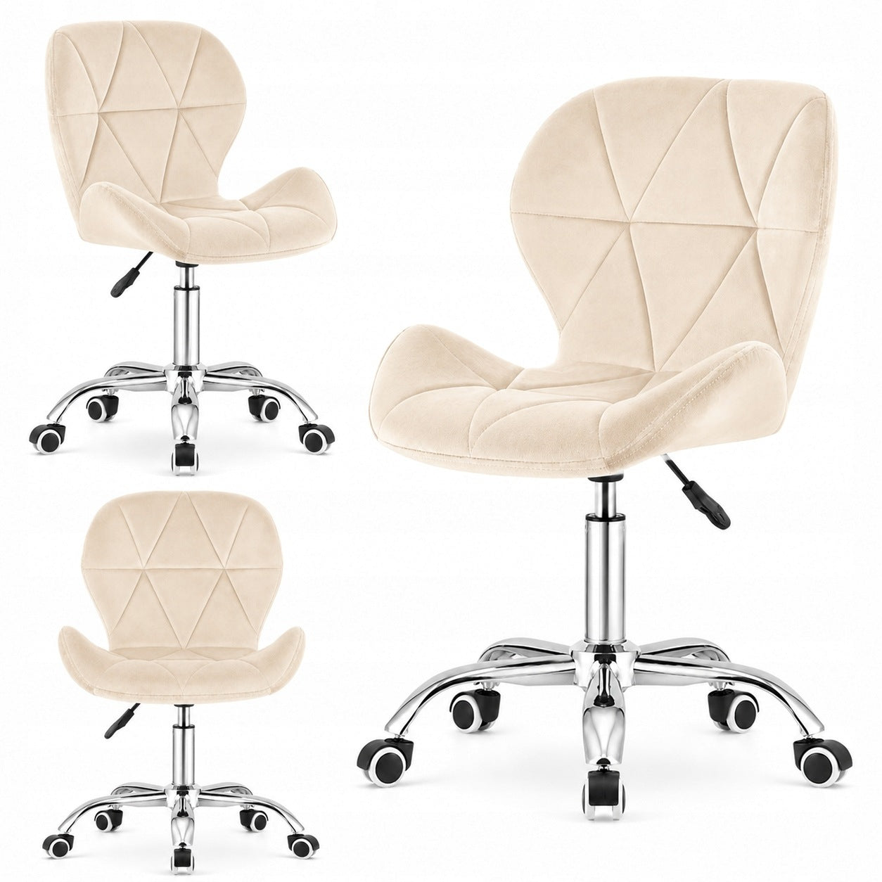 SWIVEL CHAIR BEIGE FOR STUDENT DESK STUDY VELOUR FABRIC ADJUSTABLE