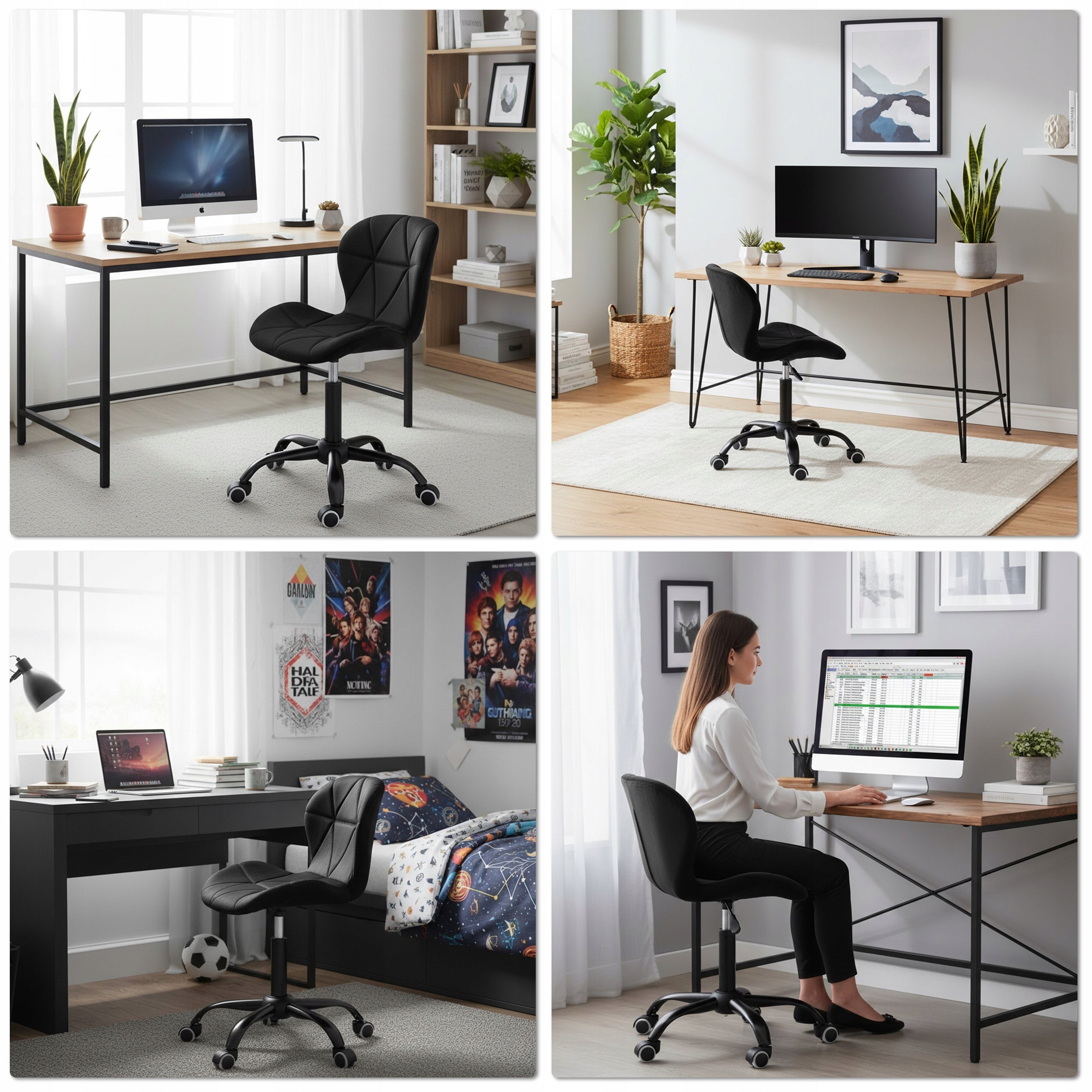 SWIVEL CHAIR ERGONOMIC VELOUR CHAIR ON WHEELS FOR DESK BLACK Packaging status original
