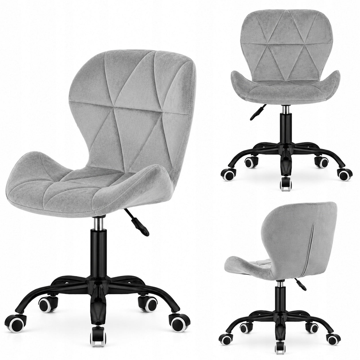 SWIVEL CHAIR GREY VELOUR BLACK METAL LEGS FOR STUDENT DESK TAOLETS