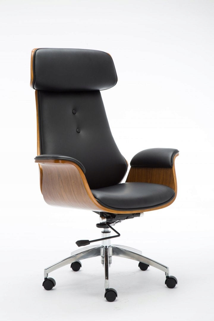 SWIVEL CHAIR KARO WALNUT BLACK LEATHER Manufacturer code KARO
