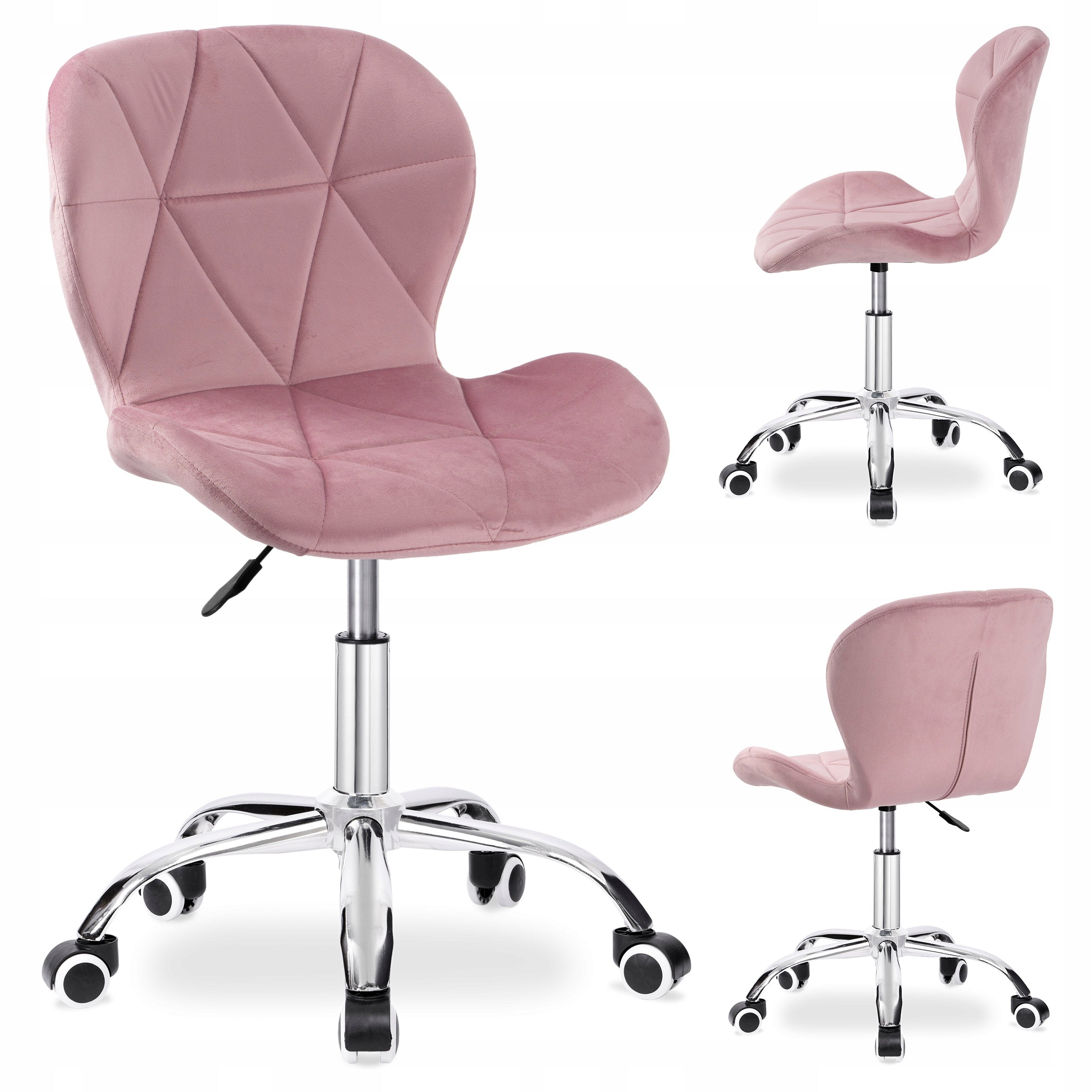 SWIVEL CHAIR OFFICE CHAIR PINK ERGONOMIC VELOUR CHROME ON WHEELS