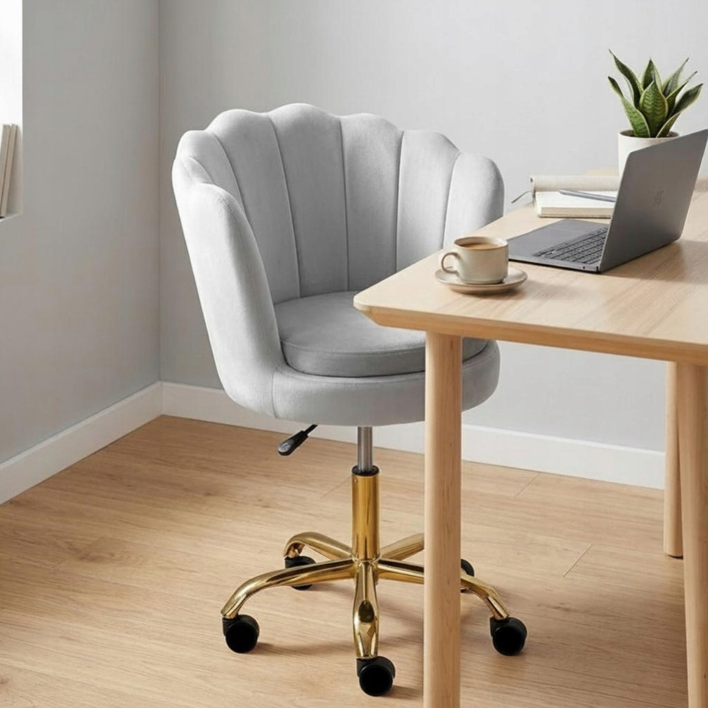 SWIVEL CHAIR OFFICE CHAIR VELOUR FOR DESK DRESSING TABLE ADJUSTABLE GRAY Manufacturer code 1557 Fotel obrotowy krzesło muszelka welurowy