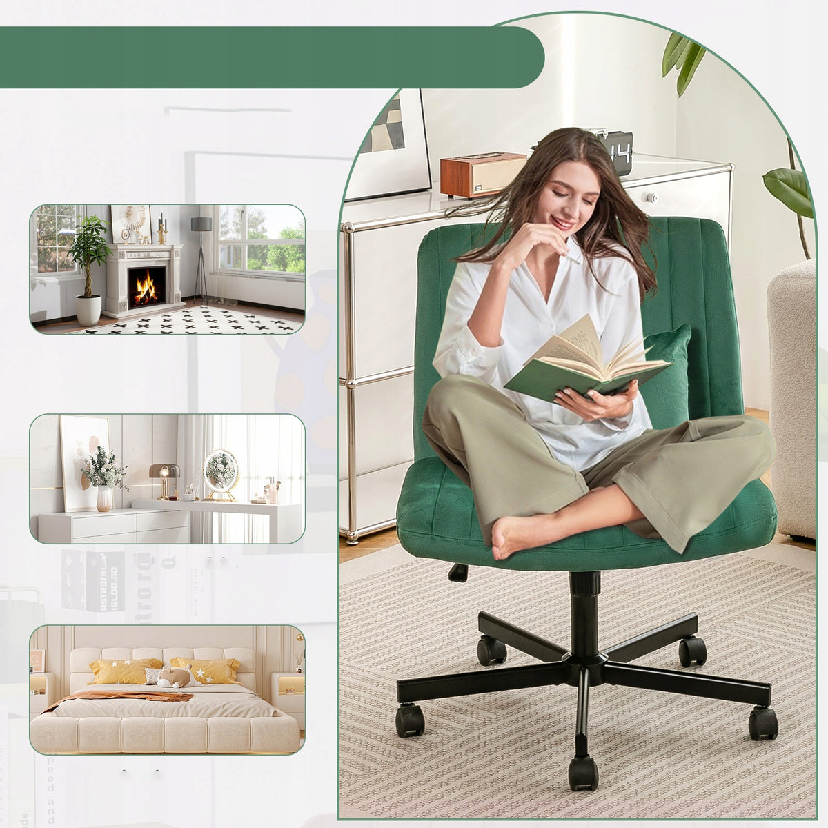 SWIVEL CHAIR OFFICE DESK CHAIR COMFORTABLE ADJUSTABLE GREEN Medical device no