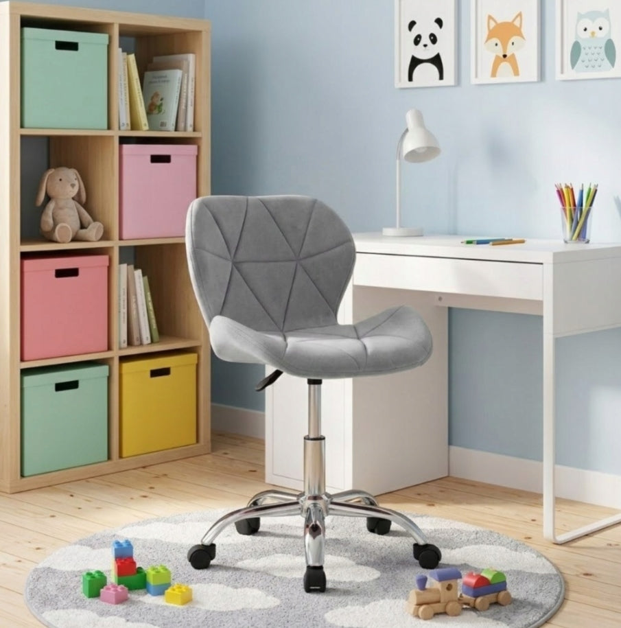 SWIVEL CHAIR ON WHEELS OFFICE CHAIR GREY ERGONOMIC VELOUR CHROME Manufacturer code 1X741 młodzieżowe do biurka