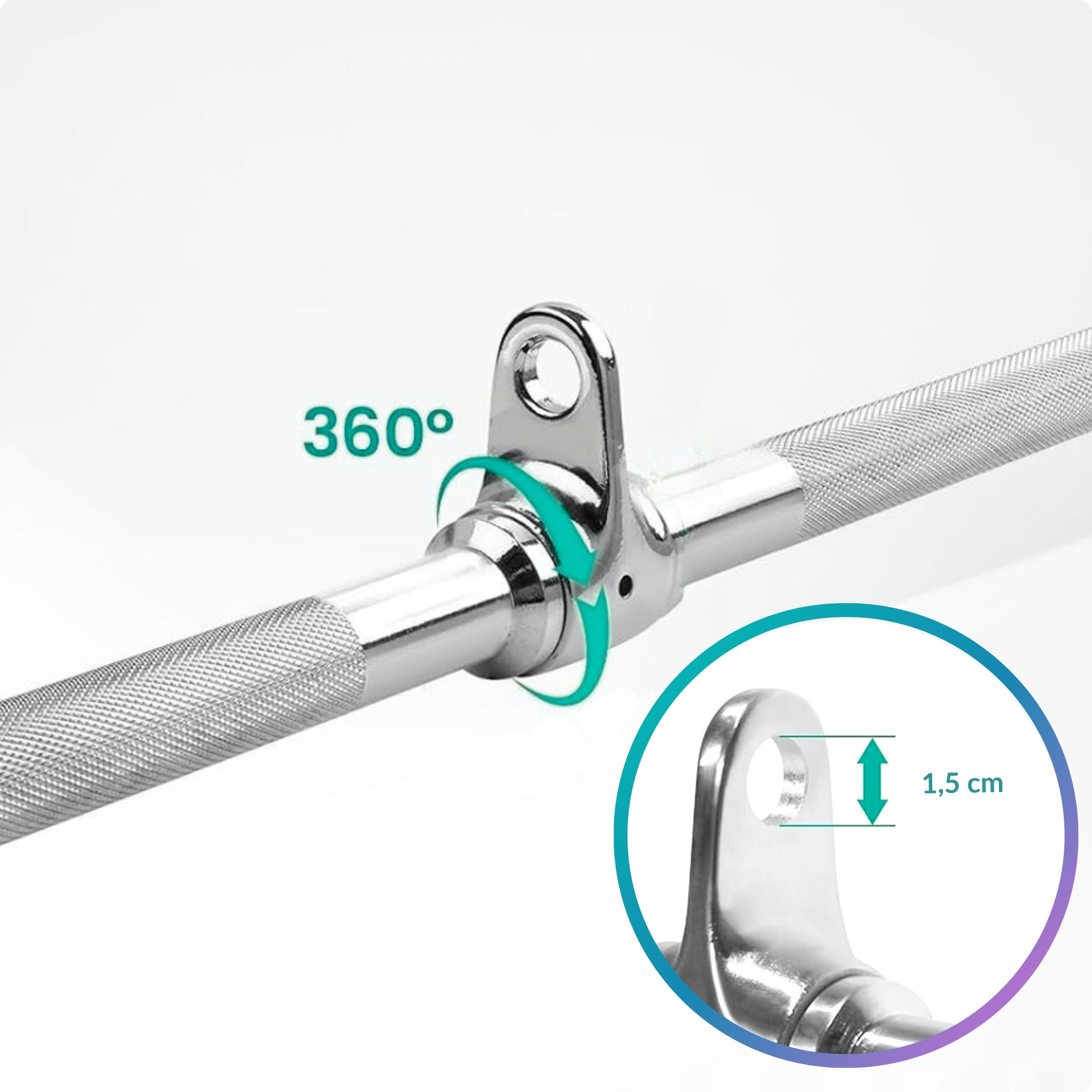 SWIVEL HOLDER FOR ATLAS LIFT STRAIGHT BAR 51cm GRIFFIN FOR BICEPS TRICEPS Model GA-STEEL-ROD-51