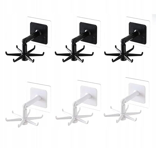 SWIVEL KITCHEN HOOKS 360 SELF ADHESIVE SET OF 6 ABS FOR HOME