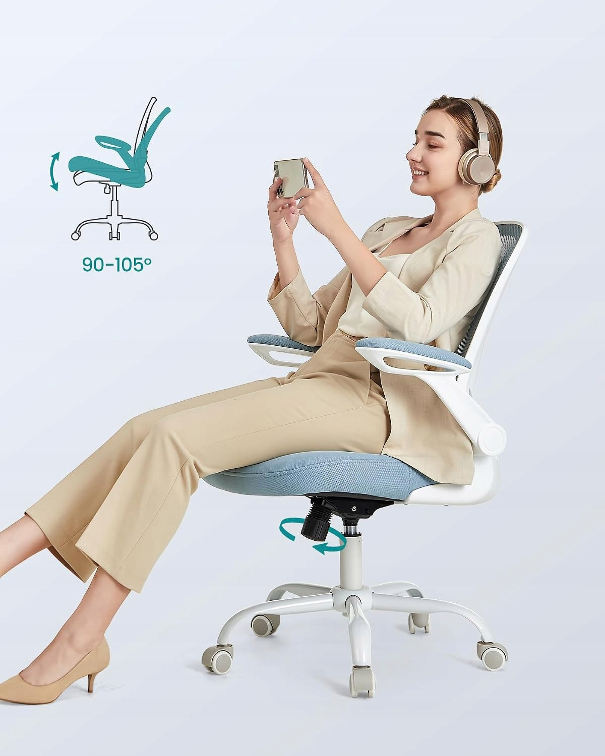 SWIVEL OFFICE CHAIR ADJUSTABLE MESH WITH ARMRESTS BLUE Brand Songmics