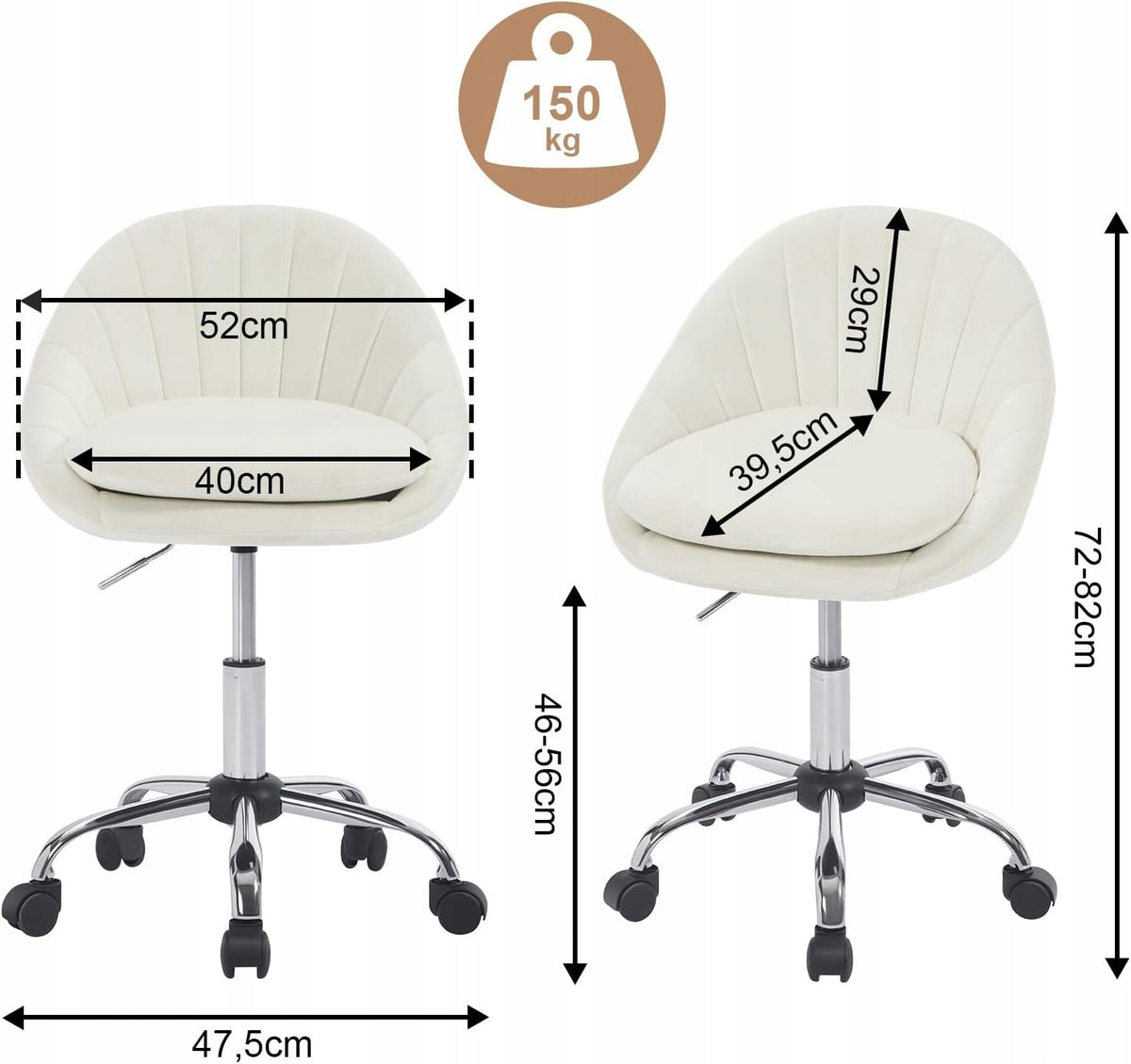 SWIVEL OFFICE CHAIR WHEELS HEIGHT ADJUSTMENT CREAM Manufacturer code BS167CM