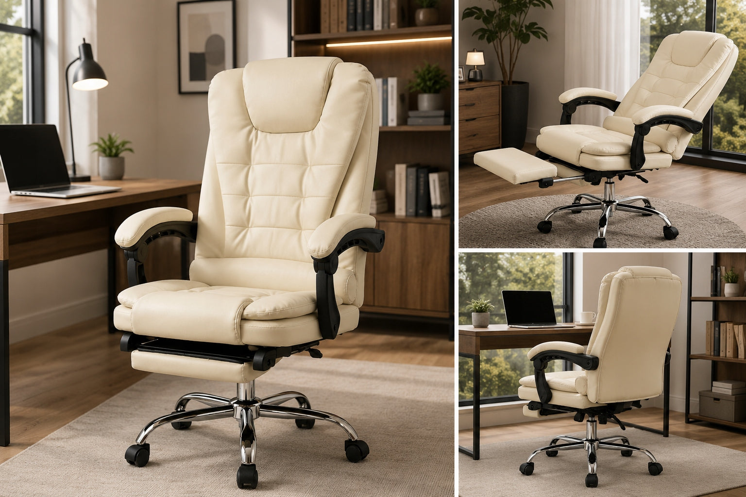 SWIVEL OFFICE CHAIR WITH FOOTREST CREAM PREMIUM DESK CHAIR Brand no brand